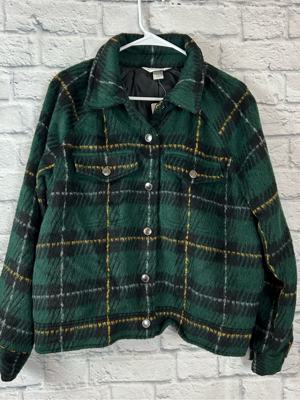Christopher & Banks Plaid Shacket Jacket Women Large Green Wool Blend NWT